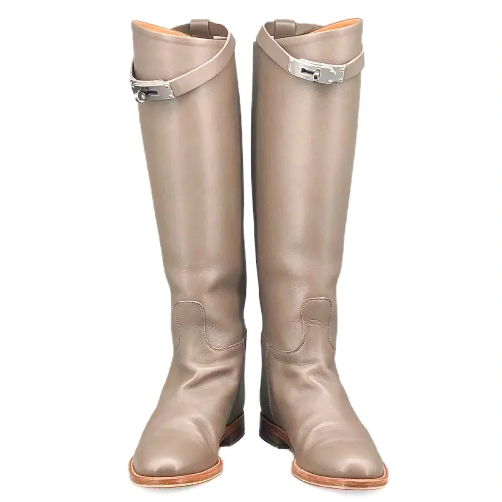 Hermès Jumping Boot Knee High Leather Kelly Lock Taupe Étoupe EU 36 - Picture 3 of 8